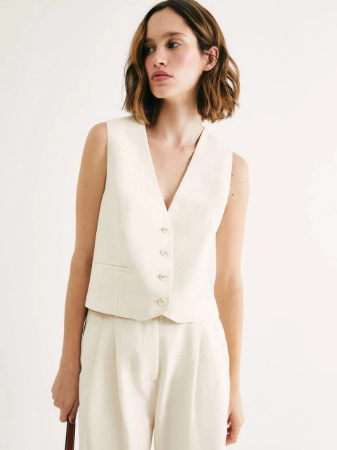 Colete Feminino Decote V Com Linho Hering