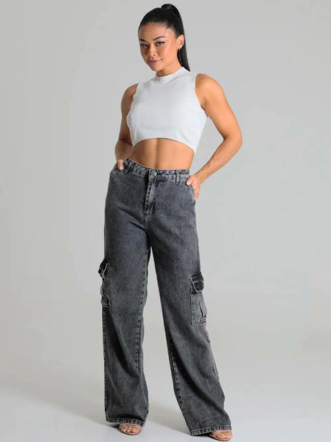 Calça Jeans Feminina Wid Leg Sawary