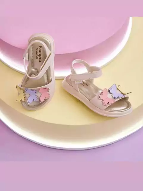 Sandália Infantil Pampili Flower Trio de Borboletas Nude e Colorida 702035000