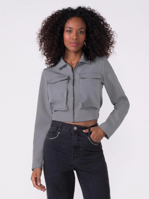 Jaqueta Feminina Alfaiataria Com Bolsos Marialícia