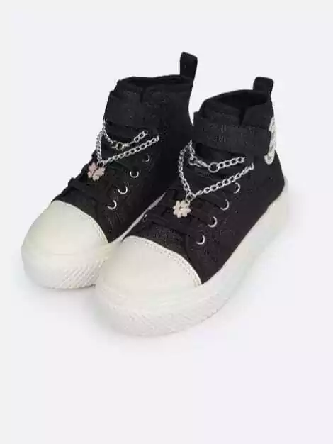 Tênis Cano Médio Infantil Pampili Max Pingente Preto