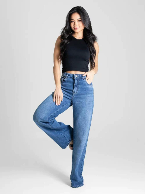 Calça Jeans Wide Leg Sawary