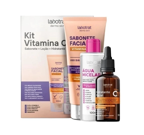 Kit Vitamina C Antienvelhecimento Labotrat Dermo Skin Sabonete Sérum e Água Micelar
