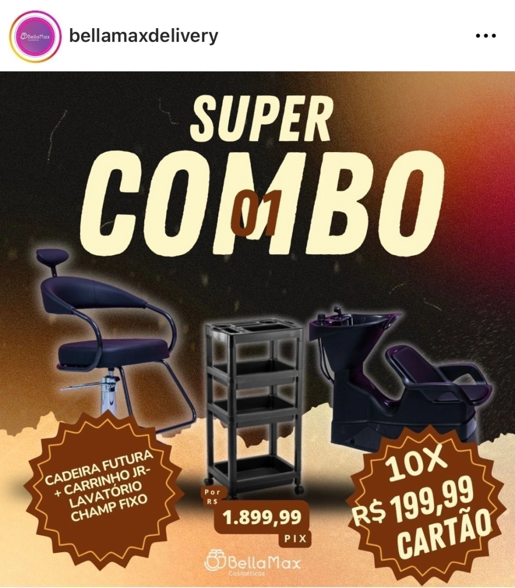 Combo Salão Dompel - Cadeira Futura + Lavatorio Champ fixo + Carrinho JR