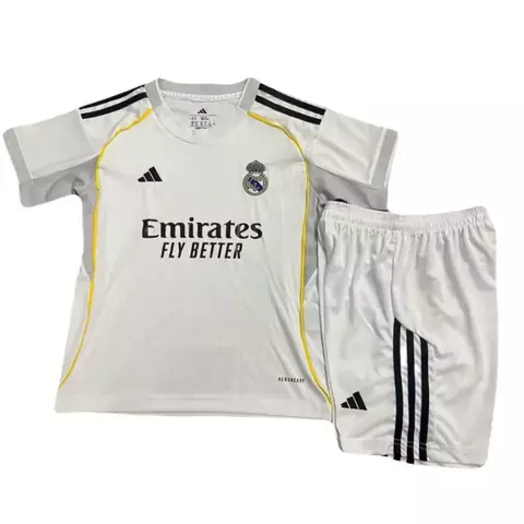 Conjunto Infantil Real Madrid I 25/26 Camisa e Shorts Branco - comprar online