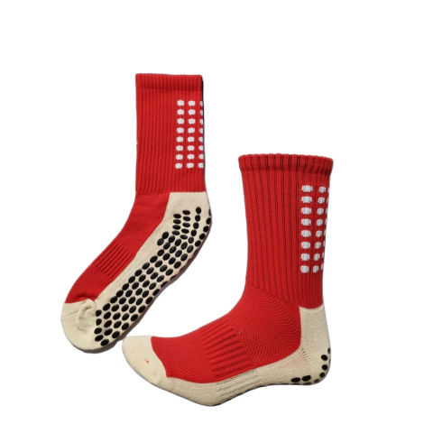 Meias Futebol Antiderrapante Cano Baixo - Vermelha com detalhes no branco e no preto
