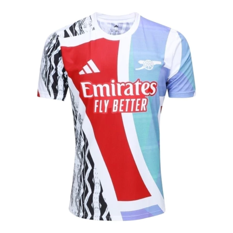 Camisa Arsenal Pré-jogo 25/26 - Torcedor Adidas Masculina - Branca com detalhes em preto e azul e vermelho