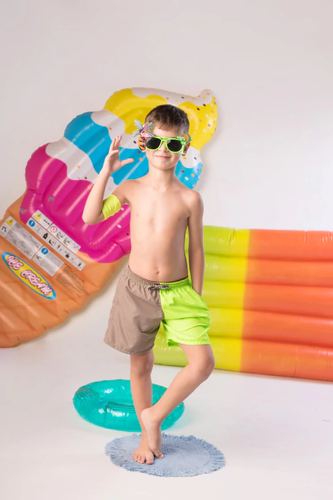 SHORT DE BAÑO COMBINADO VERDE - GRIS - comprar online