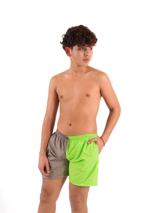 SHORT DE BAÑO COMBINADO VERDE - GRIS - comprar online