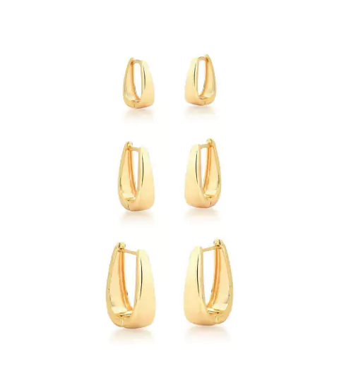 Brinco Trio Argola Dourada Base Quadrada