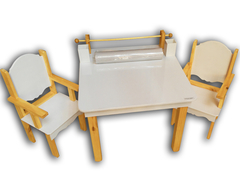 Mesa Didáctica + 2 Sillas con apoyabrazos, Pizarra O Pizarrón y Rollo