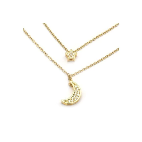 CADENA LUNA Y ESTRELLA 40 A 45 CM ACERO DORADO (C28599B)