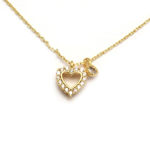 CADENA CORAZON CALADO CON CUBIC 40 A 45 CM ACERO DORADO (C29943)