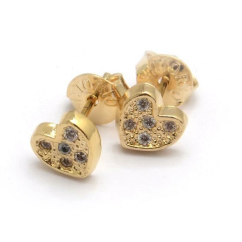 AROS CORAZON CON CUBIC 6 MM ENCHAPADOS EN ORO (PA76002)