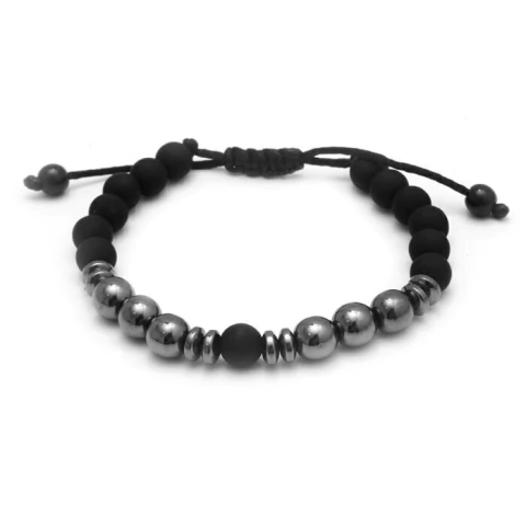 PULSERA HILO NEGRO CON MIX BOLITAS REGULABLE PLATA 925 (PP78017)