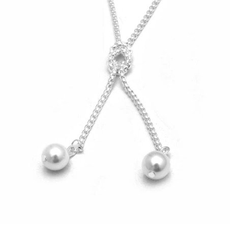 CADENA ANUDADA CON PERLA 45 A 50 CM ACERO BLANCO (C45497)