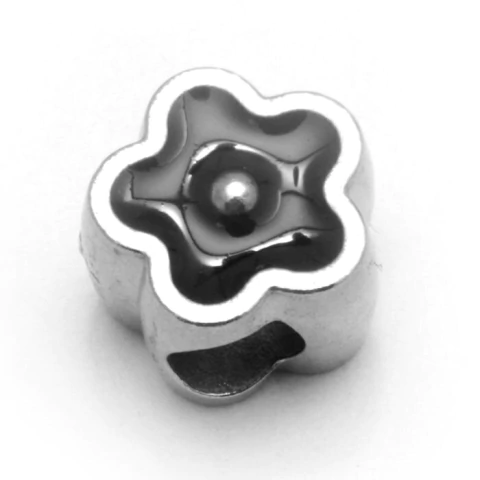DIJE CHARM PASANTE FLOR NEGRO 1 CM ACERO BLANCO (D5737B)