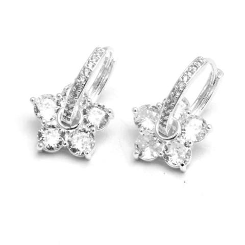 AROS CUBANO ITALIANO FLOR CON CUBIC 1,6 CM ACERO BLANCO (A33943)