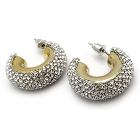 AROS SEMI ARGOLLITA OVALADA CHUNKY CON CUBIC 2,3 CM ACERO DORADO (B4075)