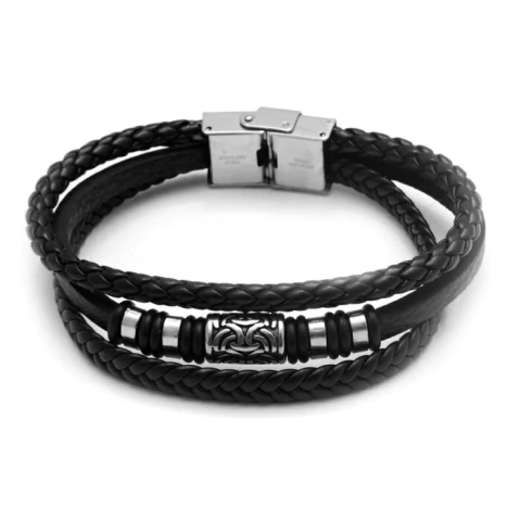 PULSERA CAUCHO NEGRO COMBINADO 22 CM ACERO QUIRURGICO (P5408)