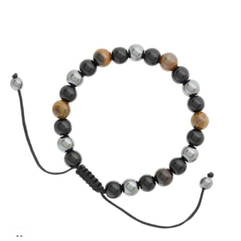 PULSERA MIX BOLITAS Y PIEDRA VOLCANICA REGULABLE (P3019)