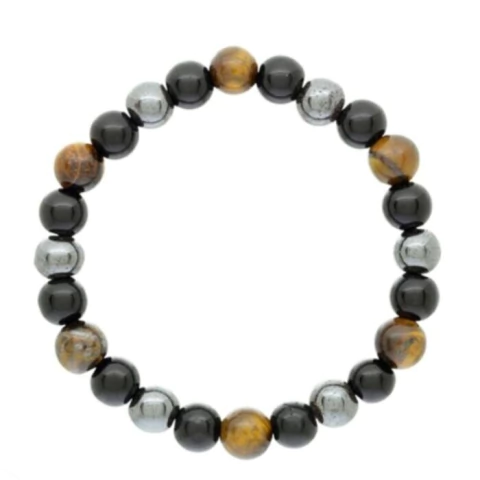 PULSERA MIX BOLITAS Y PIEDRA VOLCANICA ELASTIZADA ACERO QUIRURGICO (P3016)