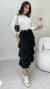 Conjunto: Blusa Branca Feminina Básica Manga Longa Em Algodão Gola Redonda + Saia Preta Plissada Feminina Babados