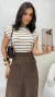 Conjunto: Blusa Muscle Tee Caramelo Listrada Feminina + Saia Marrom Feminina Em Suede Midi na internet
