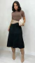 Conjunto: Blusa Básica Feminina Gola Alta Em Algodão Manga Curta + Saia Preta Feminina Midi Em Suede na internet
