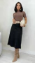 Imagem do Conjunto: Blusa Básica Feminina Gola Alta Em Algodão Manga Curta + Saia Preta Feminina Midi Em Suede