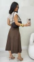 Conjunto: Blusa Muscle Tee Caramelo Listrada Feminina + Saia Marrom Feminina Em Suede Midi - comprar online