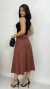 Conjunto: Regata Preta Canelada Feminina + Saia Marrom Feminina Em Suede Midi - comprar online
