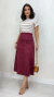 Imagem do Conjunto: Blusa Nude Feminina Listras Básica + Saia Cherry Feminina Midi Em Suede