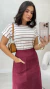 Conjunto: Blusa Nude Feminina Listras Básica + Saia Cherry Feminina Midi Em Suede - loja online
