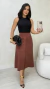 Conjunto: Regata Preta Canelada Feminina + Saia Marrom Feminina Em Suede Midi - Spetaccolo Store