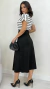 Conjunto: Blusa Preta Feminina Listras Básica + Saia Preta Feminina Midi Em Suede na internet