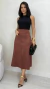 Imagem do Conjunto: Regata Preta Canelada Feminina + Saia Marrom Feminina Em Suede Midi