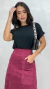 Conjunto: Blusa Preta Básica Feminina Manga Dobrada + Saia Cherry Feminina Midi Em Suede na internet