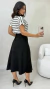 Conjunto: Blusa Preta Feminina Listras Básica + Saia Preta Feminina Midi Em Suede - Spetaccolo Store