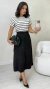 Conjunto: Blusa Preta Feminina Listras Básica + Saia Preta Feminina Midi Em Suede - comprar online