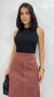Conjunto: Regata Preta Canelada Feminina + Saia Marrom Feminina Em Suede Midi - loja online