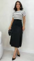 Imagem do Conjunto: Blusa Preta Feminina Listras Básica + Saia Preta Feminina Midi Em Suede
