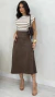 Imagem do Conjunto: Blusa Muscle Tee Caramelo Listrada Feminina + Saia Marrom Feminina Em Suede Midi