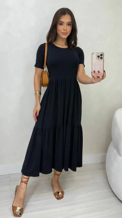 Vestido Feminino Midi Duas Marias Com Manga Gola Redonda - comprar online