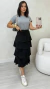 Imagem do Conjunto: Blusa Cinza Manga Dobrada Básica Feminina + Saia Preta Plissada Feminina Babados Elástico Na Cintura E Forro