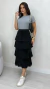 Conjunto: Blusa Cinza Manga Dobrada Básica Feminina + Saia Preta Plissada Feminina Babados Elástico Na Cintura E Forro - Spetaccolo Store