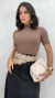 Conjunto: Blusa Básica Feminina Gola Alta Em Algodão Manga Curta + Saia Preta Feminina Midi Em Suede - comprar online