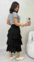Conjunto: Blusa Cinza Manga Dobrada Básica Feminina + Saia Preta Plissada Feminina Babados Elástico Na Cintura E Forro - comprar online