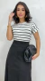 Conjunto: Blusa Preta Feminina Listras Básica + Saia Preta Feminina Midi Em Suede - comprar online