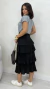 Conjunto: Blusa Cinza Manga Dobrada Básica Feminina + Saia Preta Plissada Feminina Babados Elástico Na Cintura E Forro - comprar online